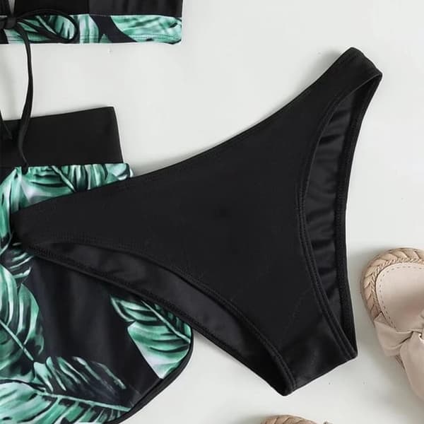 3-delad bikiniset för kvinnor, badkläder med hög midja och trosslinga