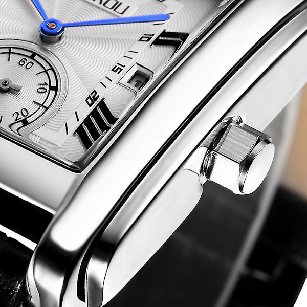 Herreur Firkantet Ur, Vintage Læder Cuff Ur, Romertal Analog Quartz Ur, Læderrem Klassisk Vintage Ur med Automatisk Kalendervindue
