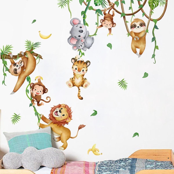 Jungle Animal Veggdekor - Koala Lion Monkey Dovendyr Veggdekor for barnerom, babybarnehage, stue