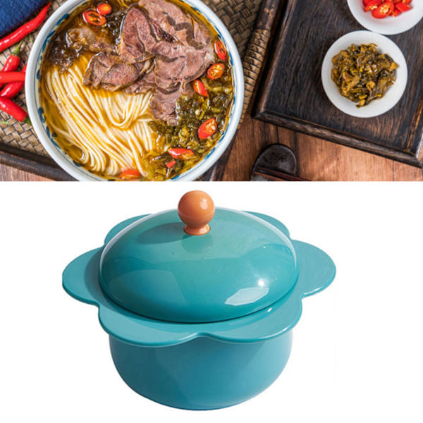 Solsikkeformet instant nudler skål rustfrit stål instant nudler skål japansk stil studerende madbeholder med låg påfugl blå