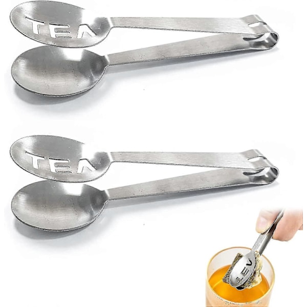 Teposeklemmer, Teposeklemmer Tænger Teposesi Teposeske Ske Mini Sukkerklemme Køkken Bar Isterninger Værktøj Rustfrit stål sølv (2 stk)
