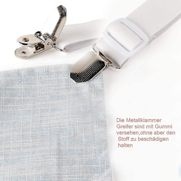Elastisk justerbar sengetrekkstrammer, 8-delt sett, hvit