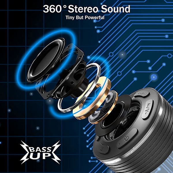 Bærbar Bluetooth Dusjboks, Mini Bluetooth 5.1 Bærbar Vanntett IPX7 Høyttaler, 360° Stereo HD Bluetooth Radio, Innebygd Mikrofon, 6 Timers Spilletid