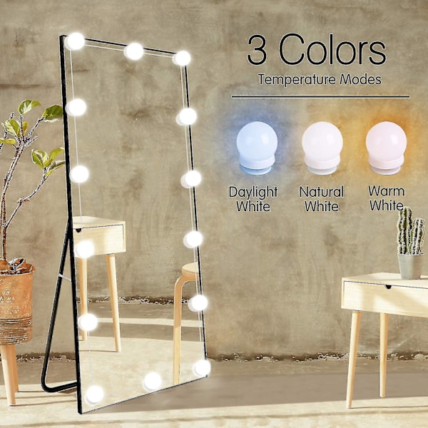 LED Sminkbordslampor Kit med 10 Dimbar Ljuskällor för Helkroppsspegel, Väggspegel, Sminkspegellampor med Stickkontakt