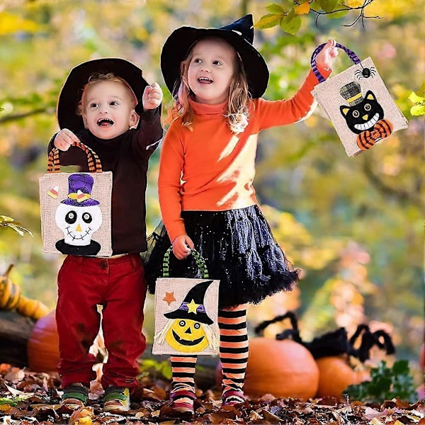 Halloween Karkkiherkkujen Lahjakassi, 4 kpl Halloween Juhla Pellava Makea Herkkuvälipala Kassi Lapsille Halloween Juhlatarvikkeet