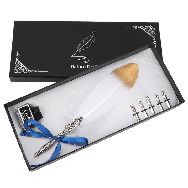 Europeisk vintage fjäder Reservoarpenna Kalligrafi Quill Dip Pen Set Heminredning Present (Vit)