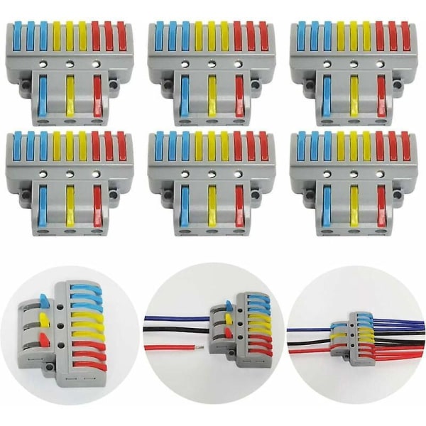 Kompakt automatisk elektrisk anslutningsterminalsats - 6 st med manöverspak, 3 in 9 ut, monteringsskruvar medföljer