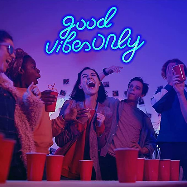 1 st Good Vibes Only LED Neonljus Blå Neonljus Dekoration för Fester, Rum, Hotell, Bar, USB Laddningsbar