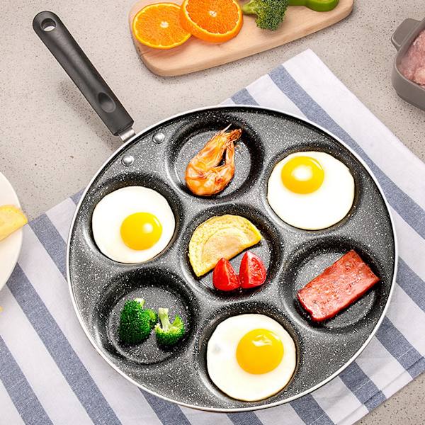 Stekpanna med 7 hål, non-stick, för stekta ägg, hamburgerform, hushållskök, köksredskap