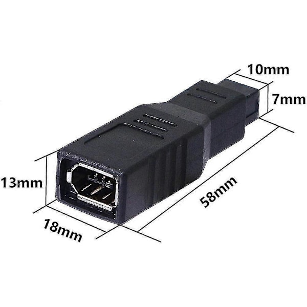 IEEE 1394 Typ A 400 6-Pin Hona Till 1394 Typ B 800 9-Pin Hane Dataöverföringsadapter Konverterare