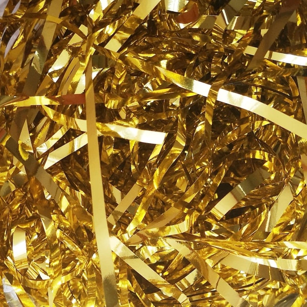 100 g skinnende metallisk guld strimlet papir til gavedekoration, kurvpåfyldning og indpakning
