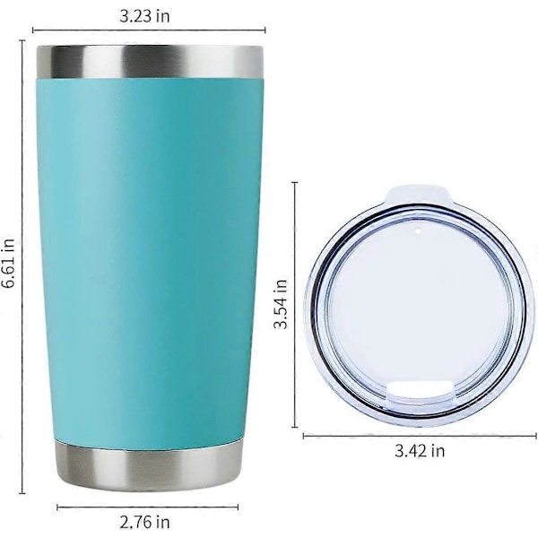 20oz Rustfri Stål Tumbler med Låg, Dobbeltvægget Vakuumisoleret Rejsekrus, Pulverlakeret Kaffekop, Lyseblå, 1 Pakke