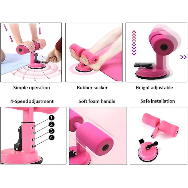 Bærbar Sit-up Bar, Justerbar Selv-aspirerende Sit-up Bar, Multifunktionelt Abdominal Træningsværktøj (pink)