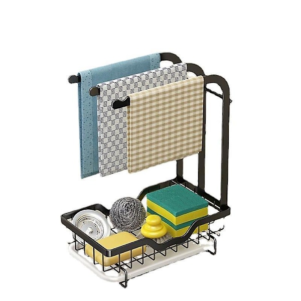 1 stk. Svampeholder Køkkenvask Opbevaringsholder Børste Svampeorganisator til Køkken og Badeværelse - Sort, 25*15*30cm