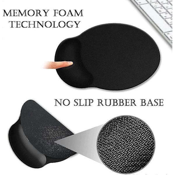 Ergonomisk musmatta med handledsstöd, gelmusmatta med handledsstöd, bekväm datormusmatta för bärbar dator, smärtlindrande musmatta med halkfri