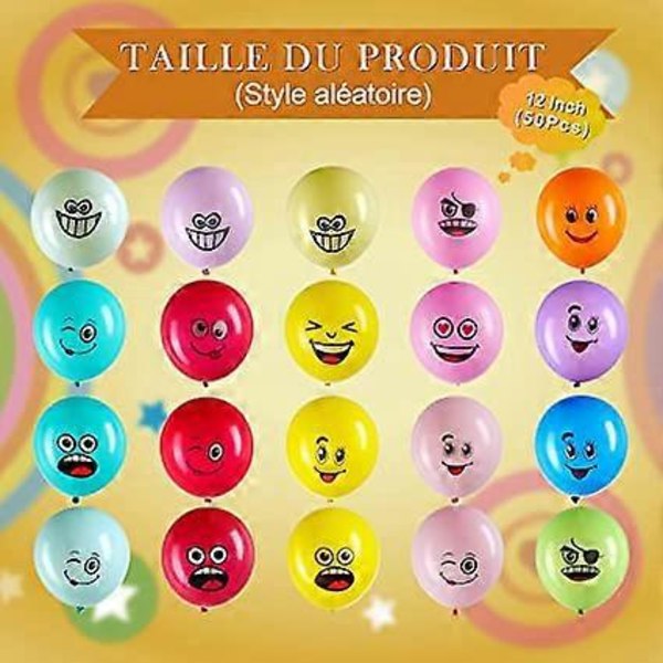 100 Stycken Latexballonger Emotion Series Blandade Färger Partyballonger Söta Smiley Face Ballonger 12 Tum med 6-12 Olika Design Latexballonger för P