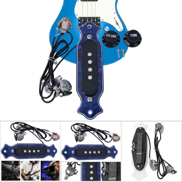 Magnetisk pickup-krets för akustisk elgitarr - ABS-hus, ljudhål - 6 strängar (blå)