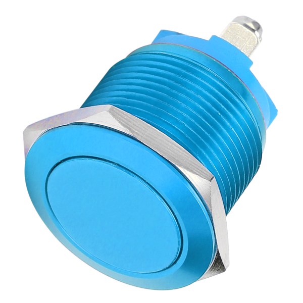 Metallinen painonappikytkin, litteä pää, täydellinen hapetus, itsepalautuva, jog-ruuvijalka, virransäädin, 19 mm (sininen)