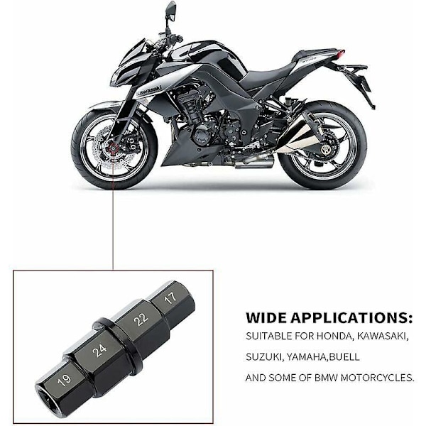 Moottoripyörän kuusiokoloakselityökalu, 17 mm 19 mm 22 mm 24 mm moottoripyörän etupyörän purkamiseen tai kokoamiseen, hylsyavain Honda, Kawasaki, Suzuki, Yama
