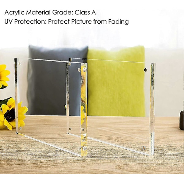 Akryl Fotoramme 13x18 cm, Klar Fritstående Bordplade Dobbeltsidet Magnetisk Billeddisplay