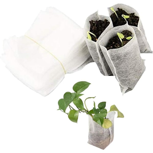 Sæt med 100 planteposer i nonwoven stof, biologisk nedbrydelige tomatplanteposer, poser til plantevækstmiljø, p