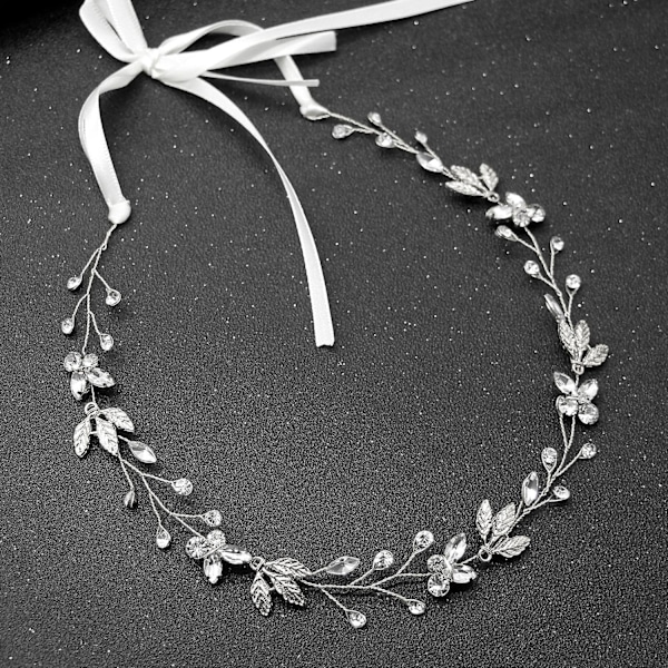 Silver Crystal Brudgum Huvudband Tiara Pärla Hårtillbehör för Bröllop Bal Födelsedagsfest 2 st