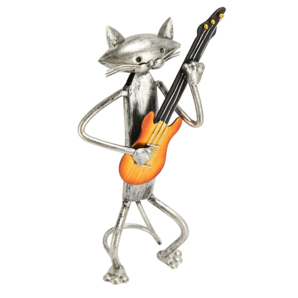 En lekende gitar Katt Metallskulptur Bakt maling Håndverk Fargefast Livlig Søt stående kattefigur Kattstatuer Hjemmeinnredning