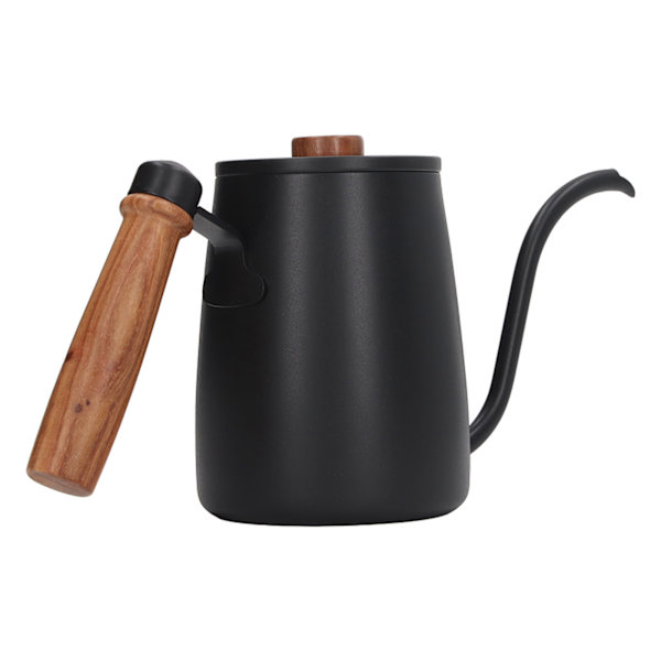 Kaffehäll i rostfritt stål med gåshals och fin pip för affärsbruk, svart