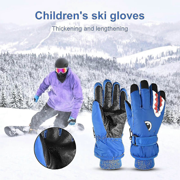 1 Par Unisex-Skidhandskar Förtjockade Slitstarka Haj-Mönster Design Cykelhandskar Skidtillbehör (Marinblå-mörkblå)