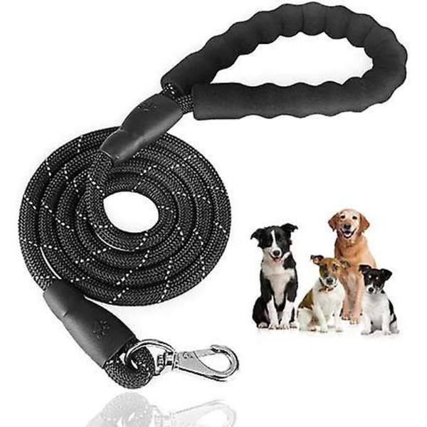 Reflekterende Nylon Hundeleie - Slitesterk og Komfortabel for Mellomstore og Store Hunder (Svart)