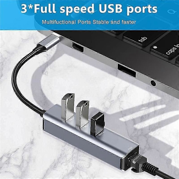 USB C - Ethernet -sovitin, RJ45 - USB C -yhteensopiva 3/Type-C Gigabit Ethernet LAN -verkkosovitin, yhteensopiva Pron kanssa
