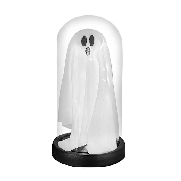 Halloween Indendørsdekoration - Lysende Spøgelse i Glasklokke