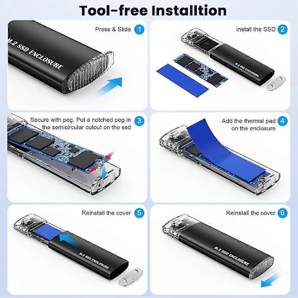 M.2 NVMe SATA SSD-kapsling Mobilt Hårddiskfodral för 2242/2260/2280