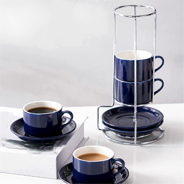 Stabelbare Cappuccinokopper i porselen med skåler og metallstativ, B
