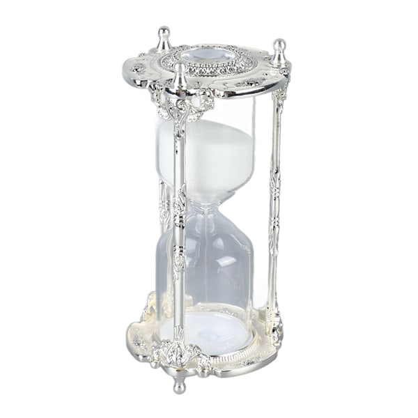 Antik Sand Timeglas Timer Metal Elegant 15 Minutter Dekorativ Timeglas til Bryllup Hjemmekontor Hvid