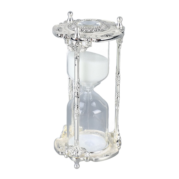 Antik sandtimer i metall, elegant 15 minuter, dekorativ timglas för bröllop, hem, kontor, vit