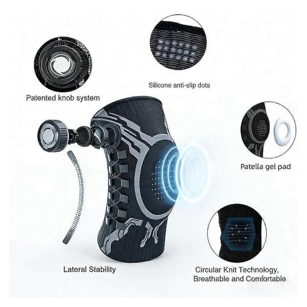Adjustable Compression Knee Brace Sport Athletic Knee Pad Stabilizer for Running and Workout Black Right Leg Black Right Leg M