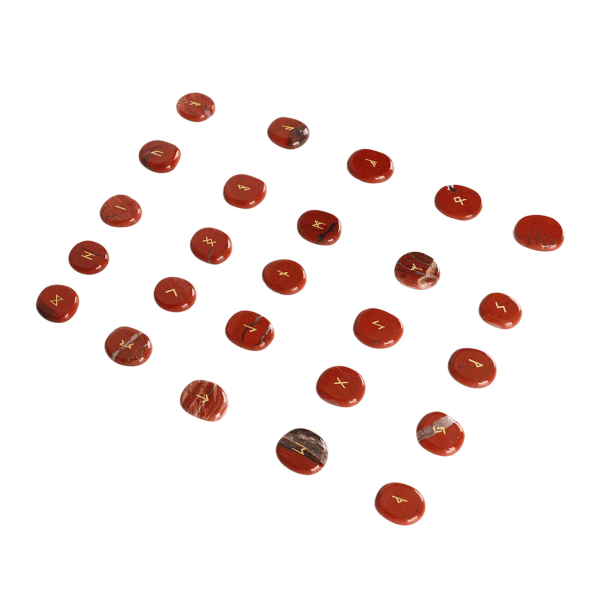 25 stk Naturlig Rune Stones Sett Utsøkt Runer Carving Meditasjonssteiner Sett for Bønn Divination Healing Redstone