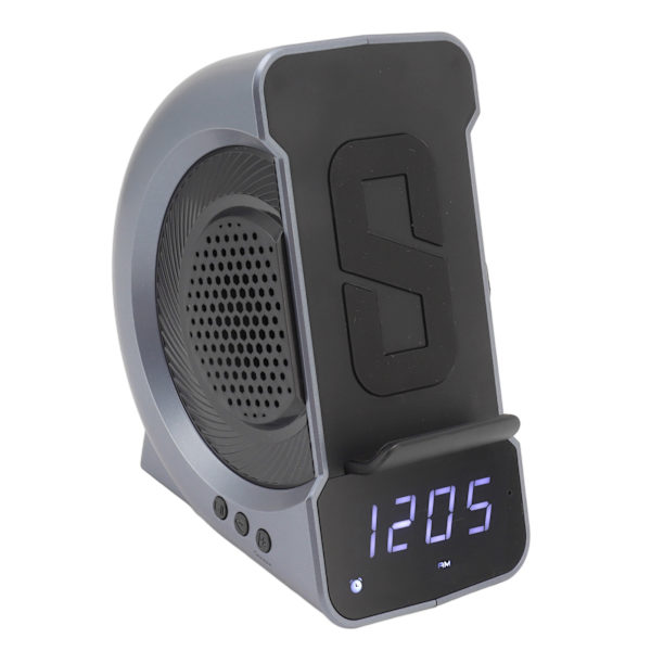 3 i 1 Bluetooth-högtalare PC ABS väckarklocka med trådlös laddning för sängbord 10W blå