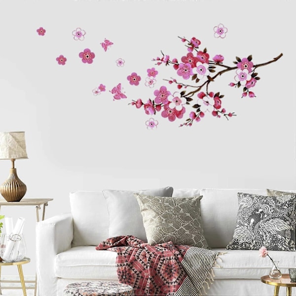 Sakura Blomst Veggklistremerker - Avtakbare Kirsebærtre Gren Veggdekor - DIY Hjem Dekor Tapet for Soverom Stue Barnerom