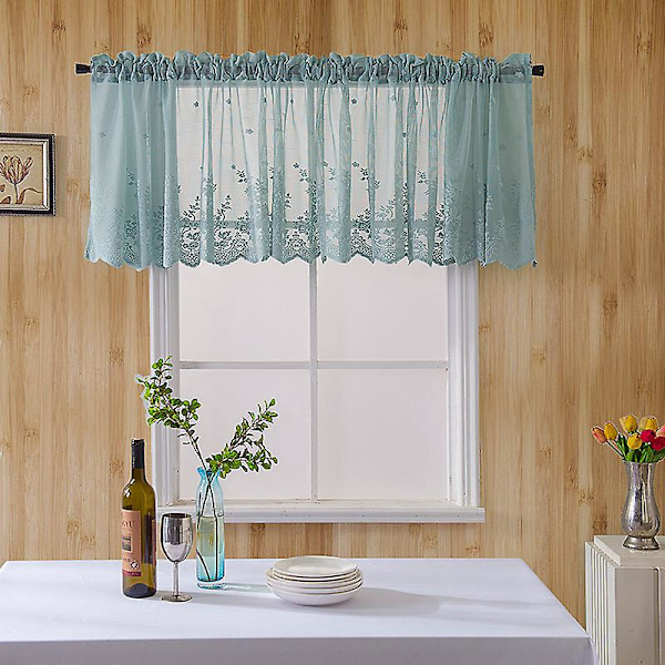 Blå spetskafégardiner - 130*41cm, Perfekt Dekoration för Fönster