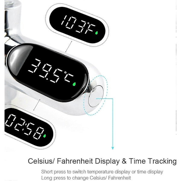 Digital Duschtermometer LED Roterande Självgenererande Vattentermometer 360 Grader Med Indikator Timer 3 Färger