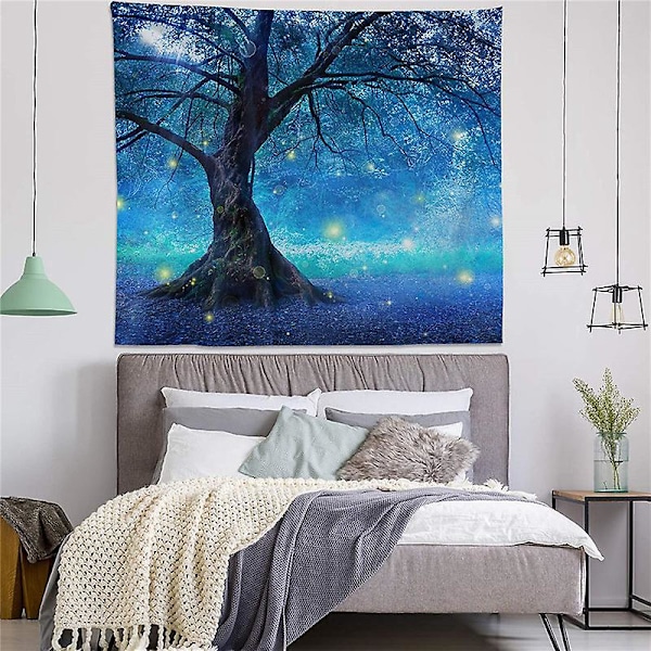 Väggbonad Magisk Skog Blått Träd Väggbonad för Sovrum Vardagsrum - 130x150cm
