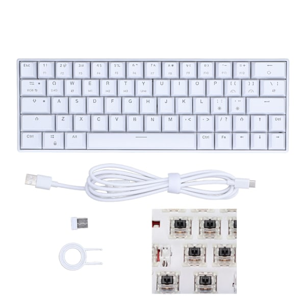 Mekanisk tastatur 64 taster RGB trådløs 2.4G BT3.0 5.0 Type C kablet tilkobling ergonomisk hvit mekanisk tastatur lineær handling bryter