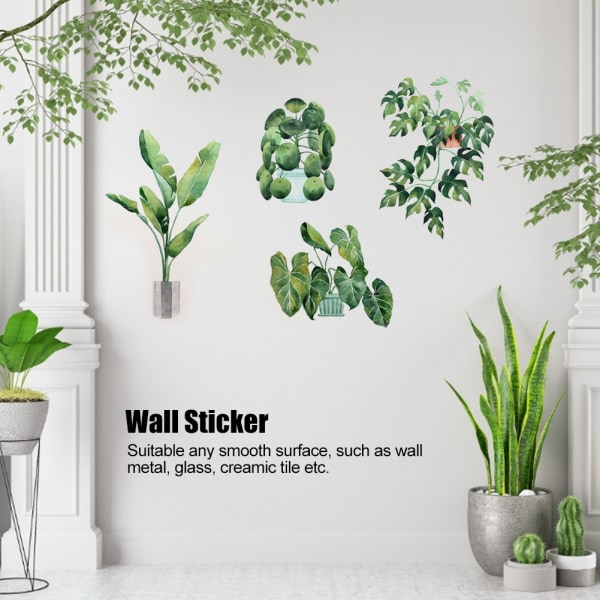 Grønn potteplante Veggklistremerke Avtagbart veggdekor for soverom Stue Bakgrunnsdekor
