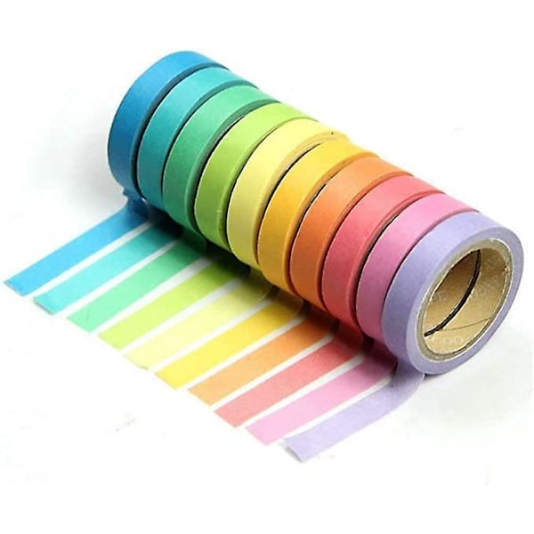 10 Rullar Maskeringstejp Dekorativ Självhäftande Washi Tejp Set för Scrapbooking DIY Hantverk Present 8mm 5M Flerfärgad