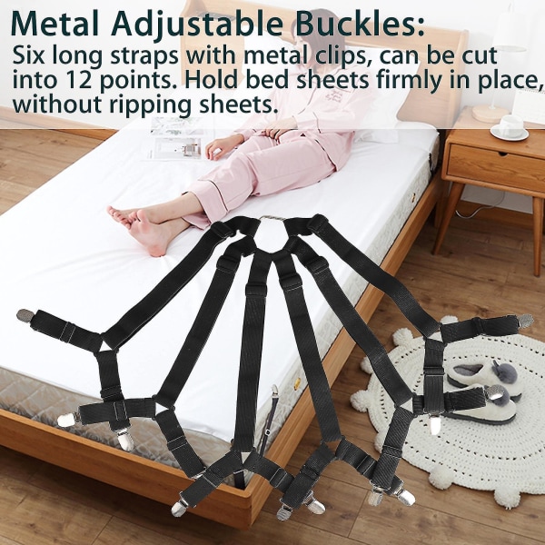 2-Pack Heavy Duty trekantet sengetøjsclips, justerbare elastiske stropper, gribebefæstelser