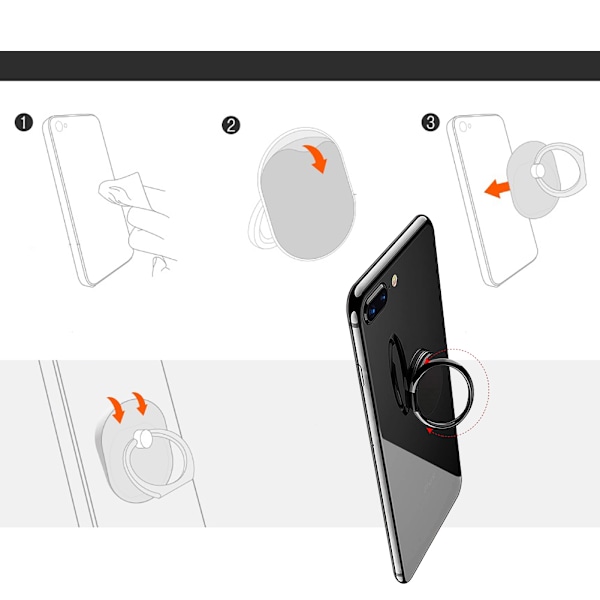 Mobiltelefon Ringholder Stativ 360 Graders Rotation Finger Ringholder Magnetisk Bilholder Stativ