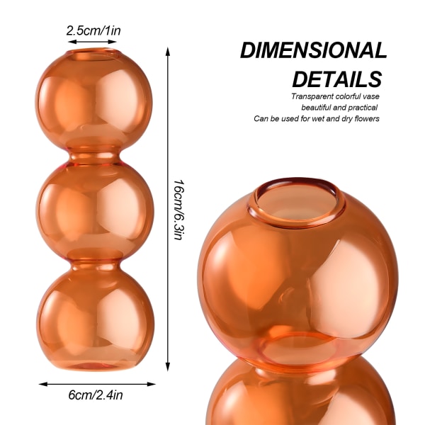 Bubble Vas Glas Gul Söt 16,4×6cm 2,5cm Mun Bubble Tre Bollar Blomvas till vardagsrumsbord