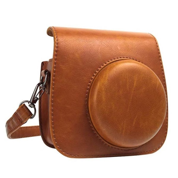 Glat PU læder kamerataske med skulderrem og indbygget lomme til Instax Mini 12 - Beskyttende opbevaringstaske til Instant Camera